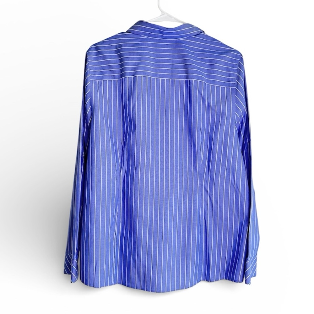 Chico’s Shirts No Iron All Season Coolmax Striped Blue White cotton Size 2 New - Picture 11 of 12